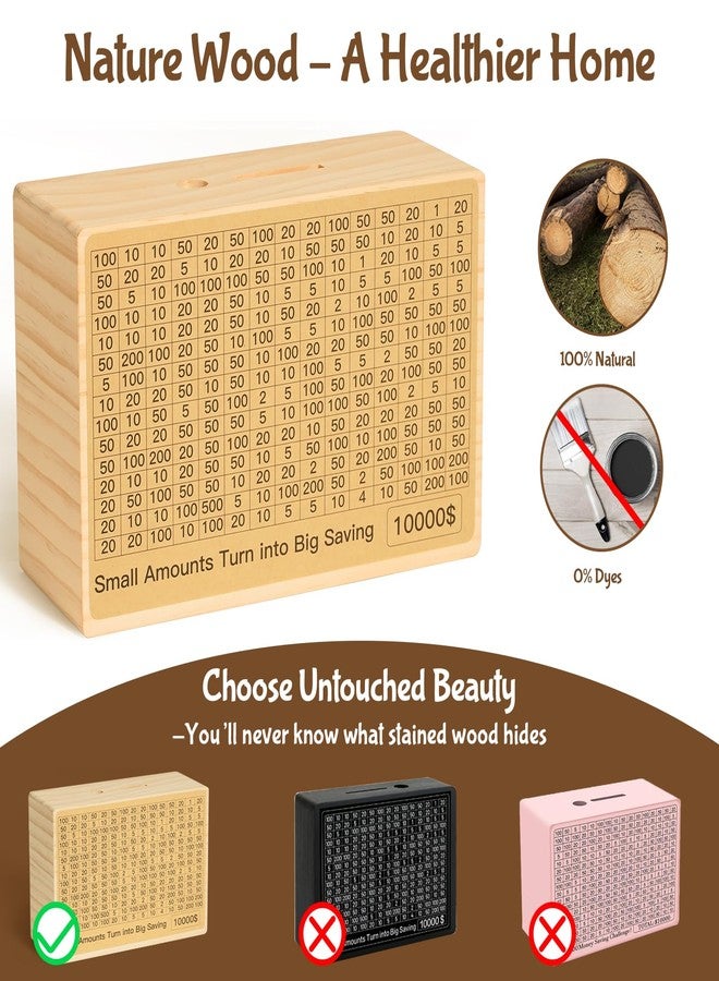 Bemaystar Money-Saving-Box: Natural Wood Savings Box, Large Savings Challenge Box with 8 Pre-Printed Targets and 2 Blank Targets $500 to $10000, Piggy-Bank for Kids Adults - Image 5